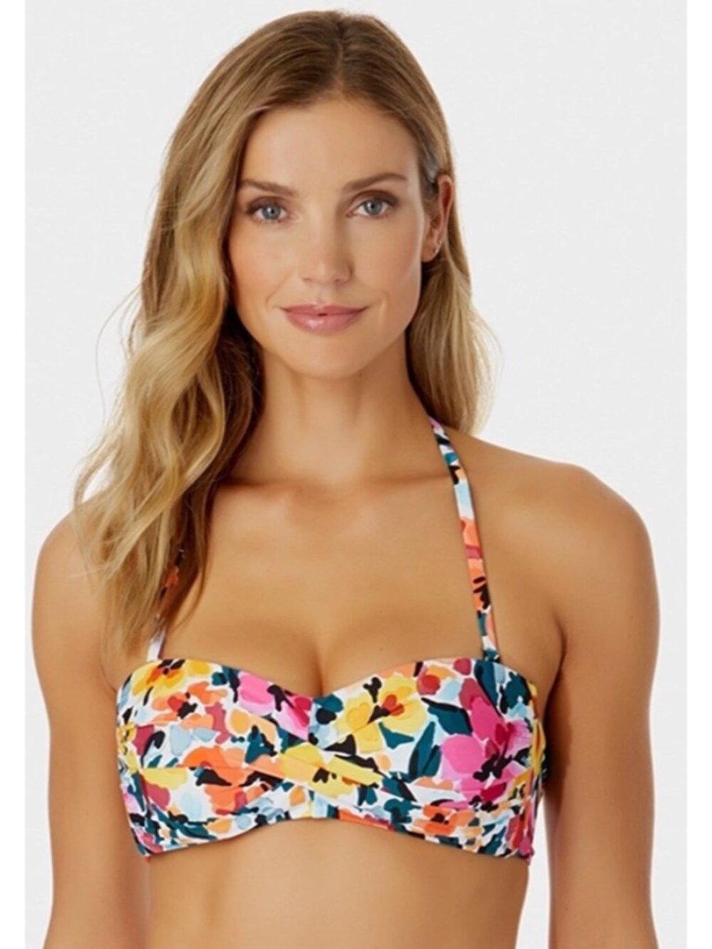 Anne Cole Women's Printed Bandeau Bikini Top, Multi, Size L 0784
